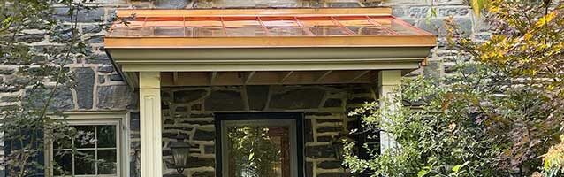 Kaller Roofing project to rebuild porch with quality copper roof on the Main Line near Villanova.